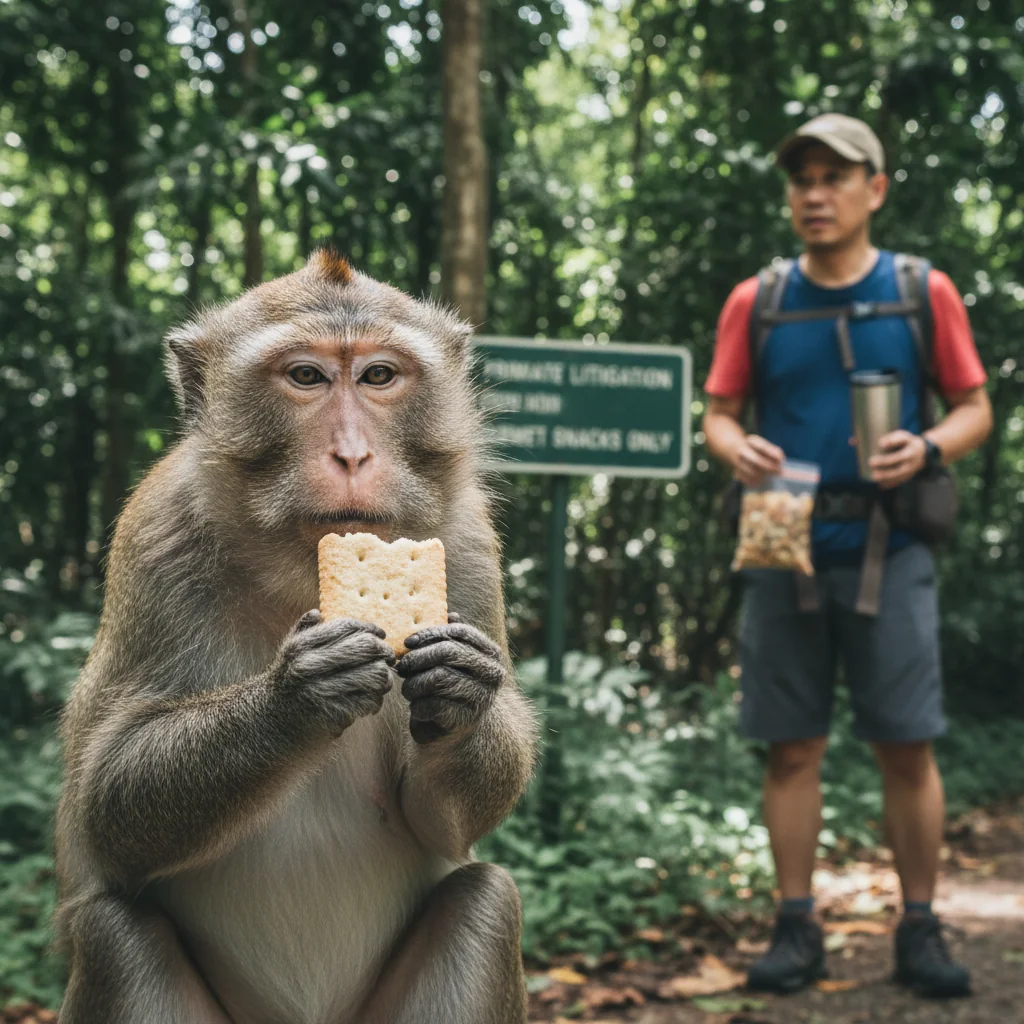 Singapore Slurp: MacRitchie Monkeys Threaten Lawsuit Over Substandard Trail Snacking.