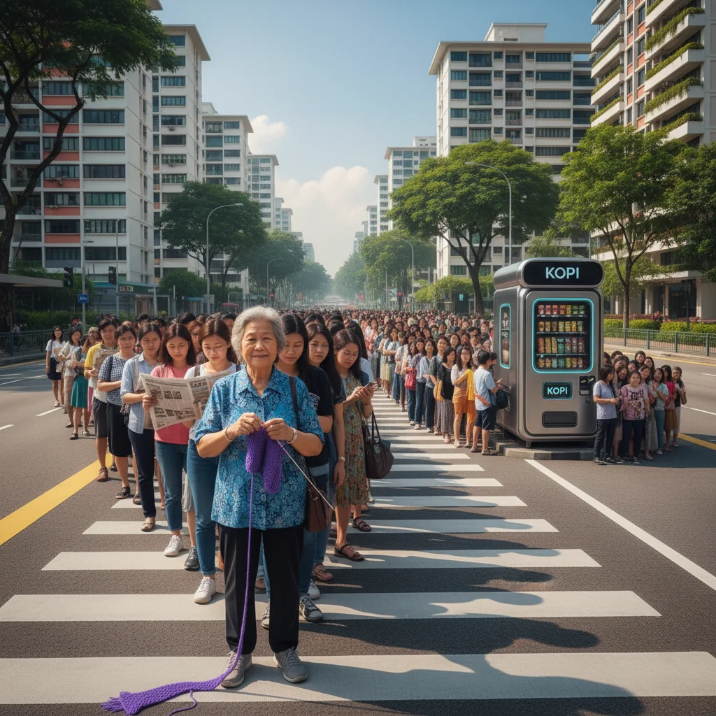 Singapore Slurp: Singapore Pedestrians Now Training for Decathlon While Waiting to Cross Road