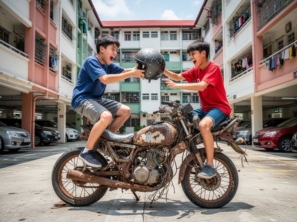 Singapore Slurp: Resourceful Sinkies Combat High COE By Sharing One Illegal Scrap Motorcycle