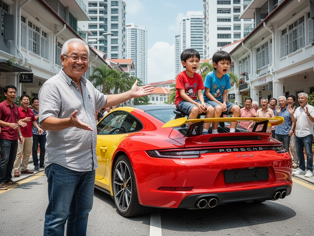 Singapore Slurp: Rich Fuck Uses His Own Children As Human Porsche Spoilers
