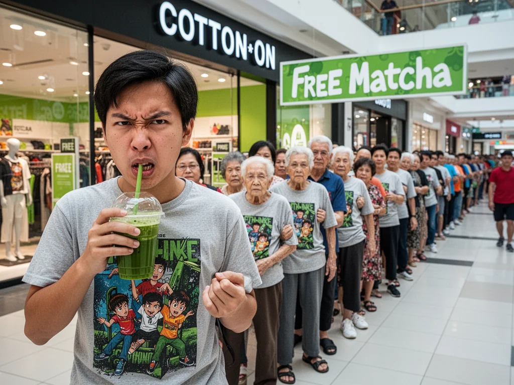 Singapore Slurp: Cotton On Bribes Cheapskates With Free Matcha To Hide Bankruptcy